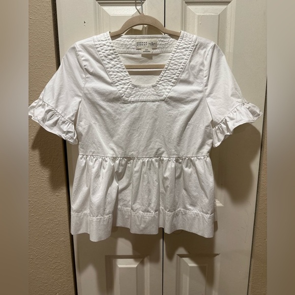 Kate Spade Broome Street White Square Neck Peplum Short Sleeve Top Romantic,S - Picture 6 of 6